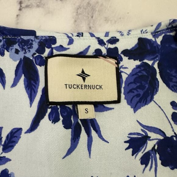 Tuckernuck Sapphire Bloom Bella Dress Size S Blue Floral Bow Trim Mini Pockets - Picture 6 of 12